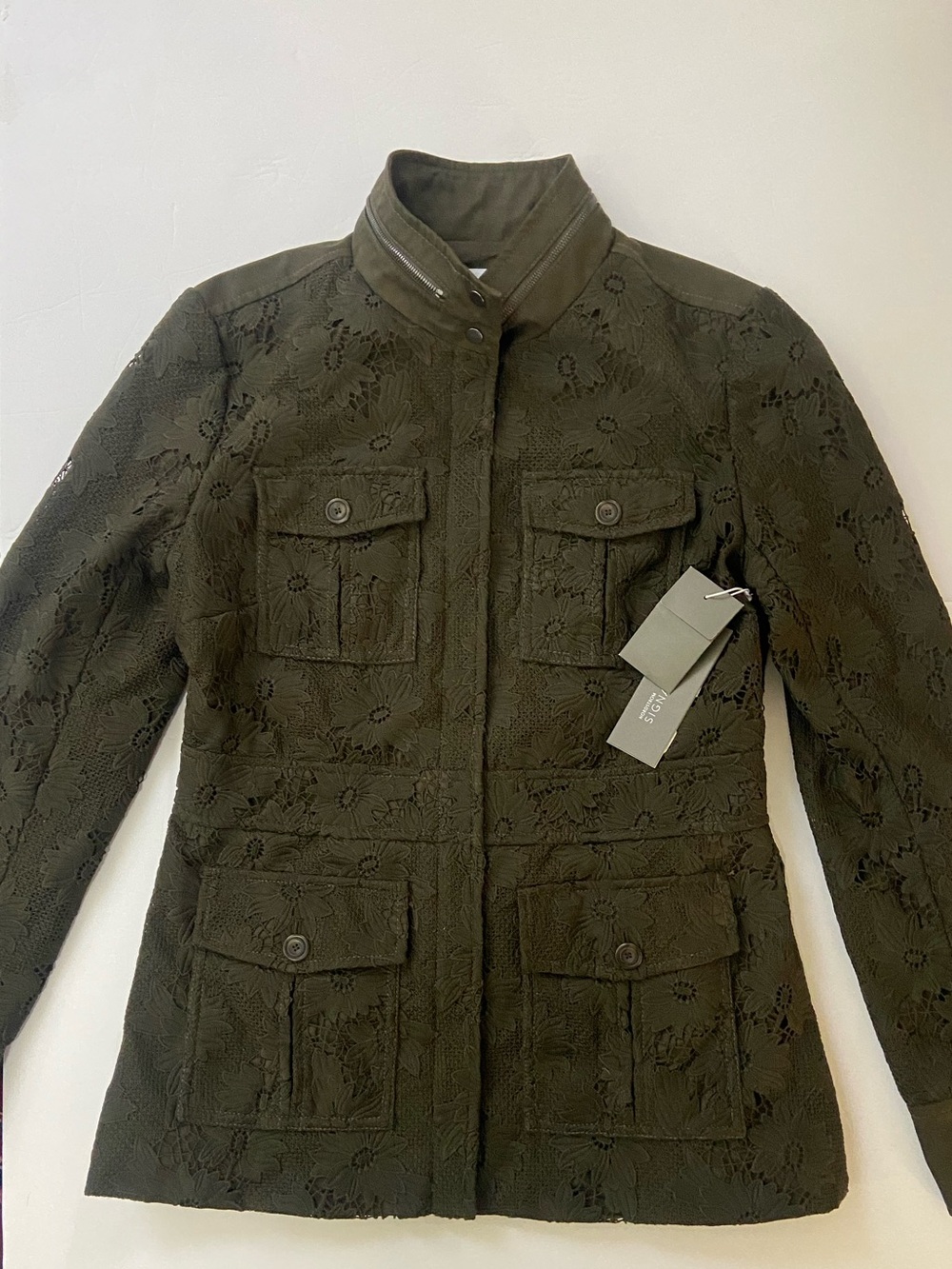 NTW Nordstrom Signature Cotton Dark Green Lace Military Jacket - Size S